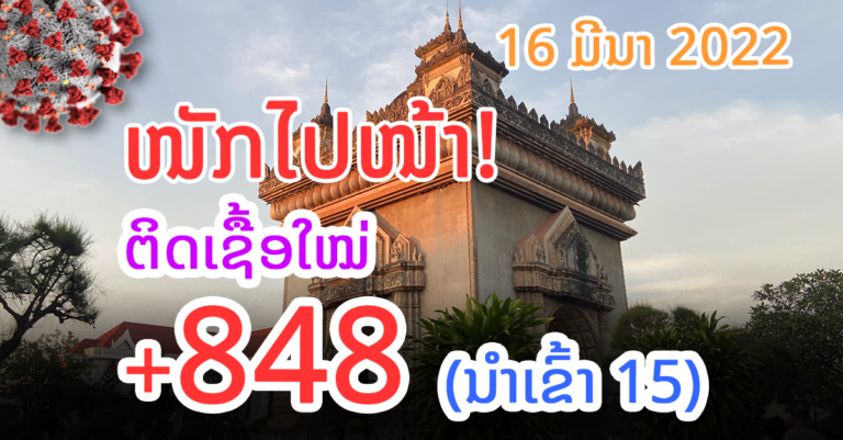 ໜ້າເປັນຫ່ວງ! ມື້ດຽວຕິດເຊື້ອໃໝ່ເພີ່ມ +848